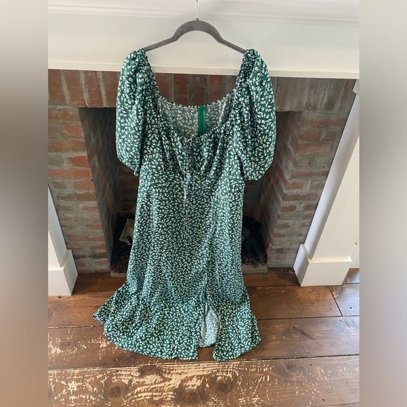 Plus Size Green Ditzy Floral Tie Front Peasant Milkmaid Dress sz 5X Summer Midi - Picture 1 of 7